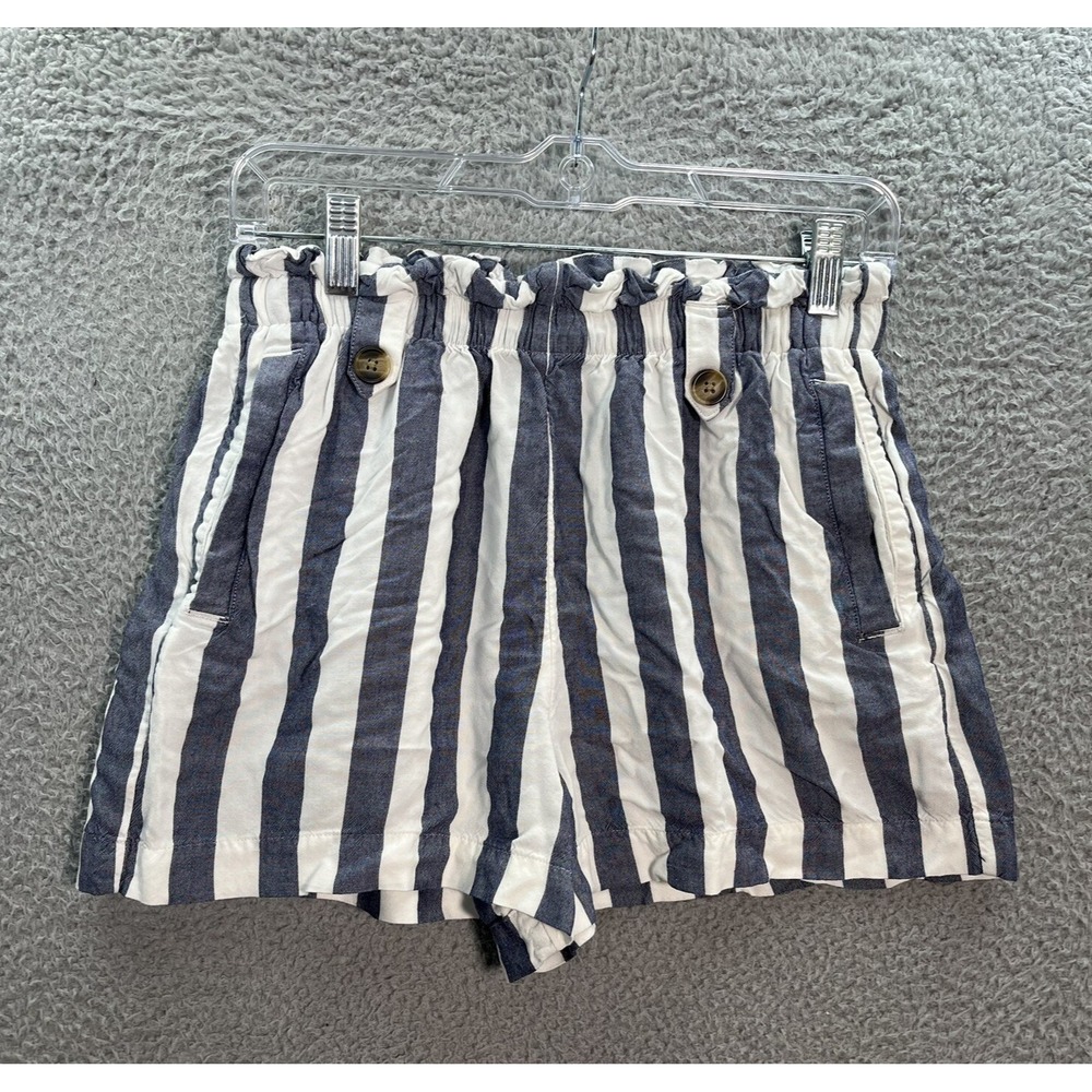 American Eagle Shorts Womens Medium Blue White Striped Paper Bag Preppy Nautical
